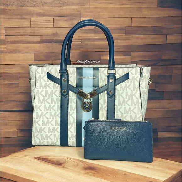 Michael Kors Nouveau Hamilton Satchel in Navy/Multi Wallet in